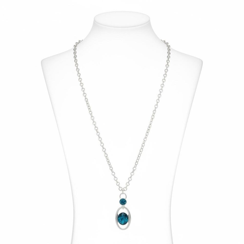Anne Klein Silver Tone Blue Crystal Pendant Necklace Adjustable New